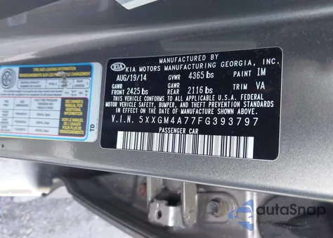 2015 Kia Optima Lx from USA, damaged, VIN 5XXGM4A77FG393796